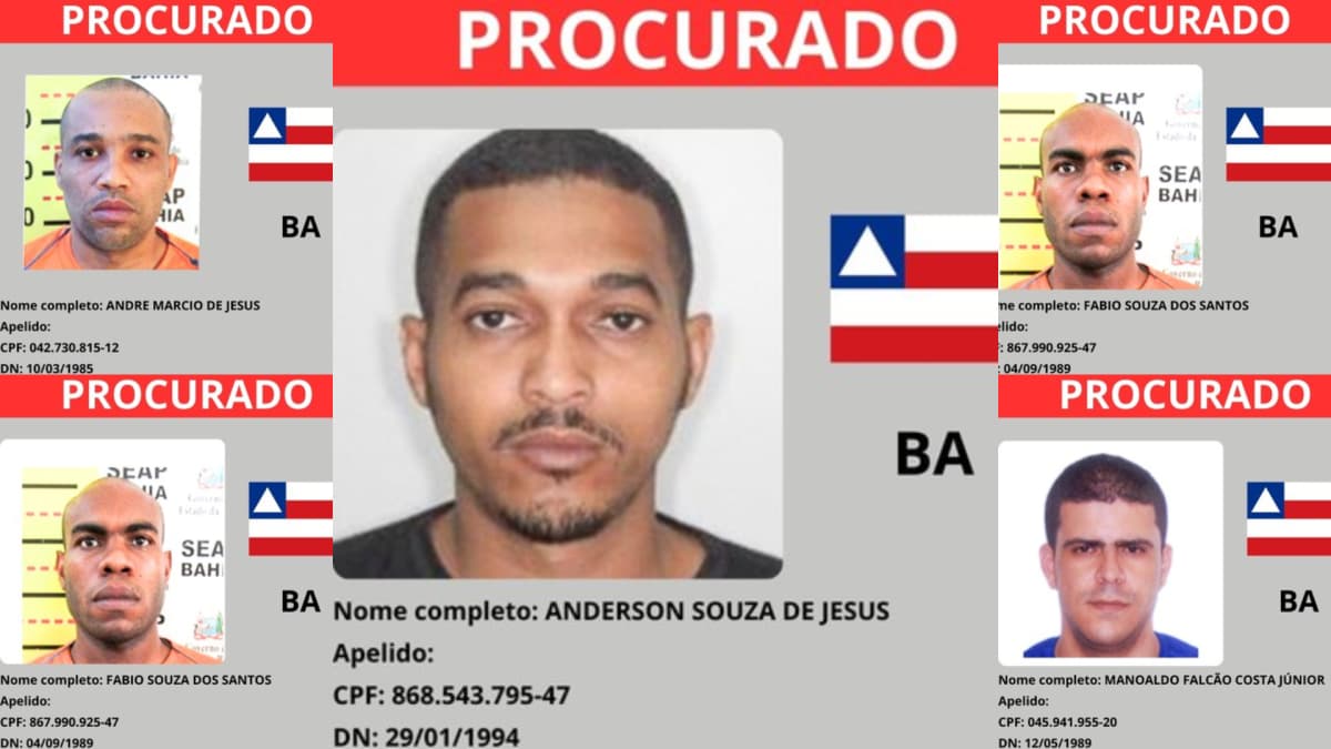 Cinco criminosos da Bahia são os mais procurados do Brasil pelo MJSP