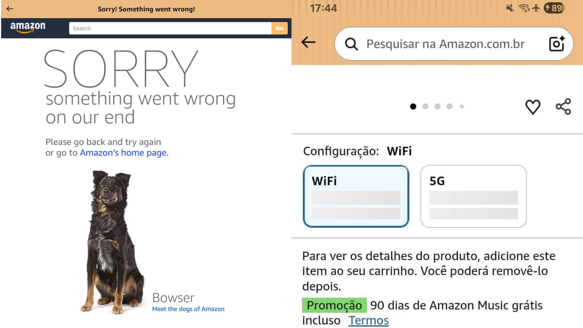 Amazon enfrenta instabilidade: site e app com erros nesta quinta